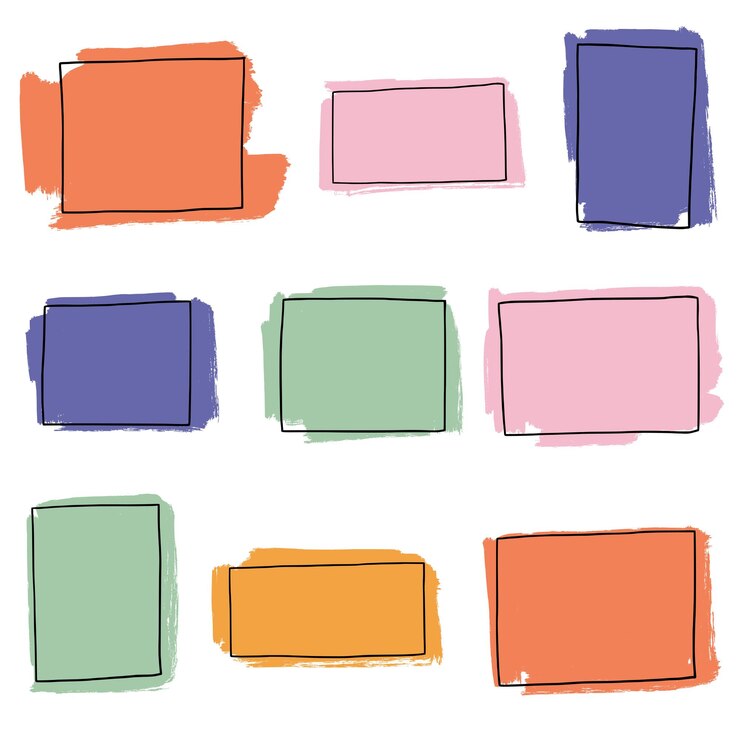 Vector conjunto de marcos de caja de giro de grunge rectangular dibujados a mano. marcos de garabatos. marco de caja de borde de tiza.