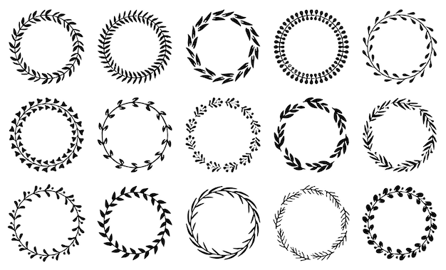 Conjunto de marcos circulares con hojas Coronas florales vectoriales