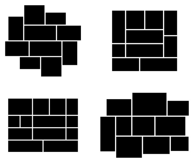 Conjunto de marcos de collage para fotos Ilustración vectorial Conjunto del icono vectorial de la pared de ladrillo Blanco y negro