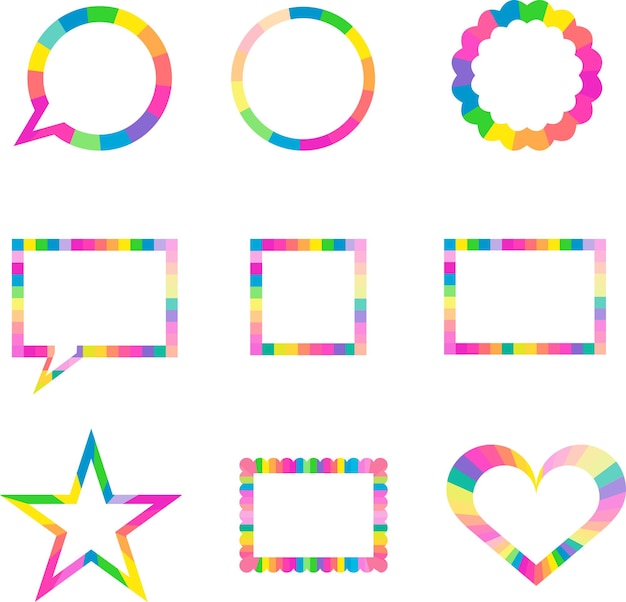 Conjunto de marcos coloridos colección de marcos de borde de color de arco iris decorativo con diálogo de diferentes formas