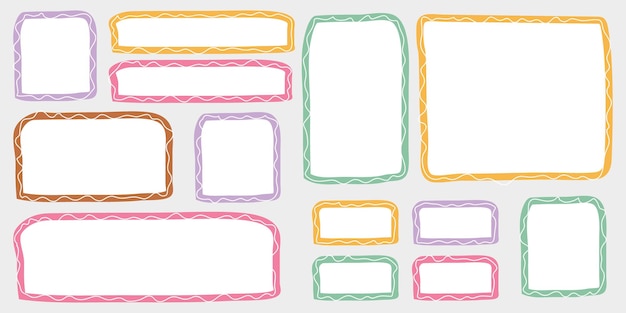 Conjunto de marcos coloridos dibujados con pincel Formas abstractas planas con textura Ilustración vectorial