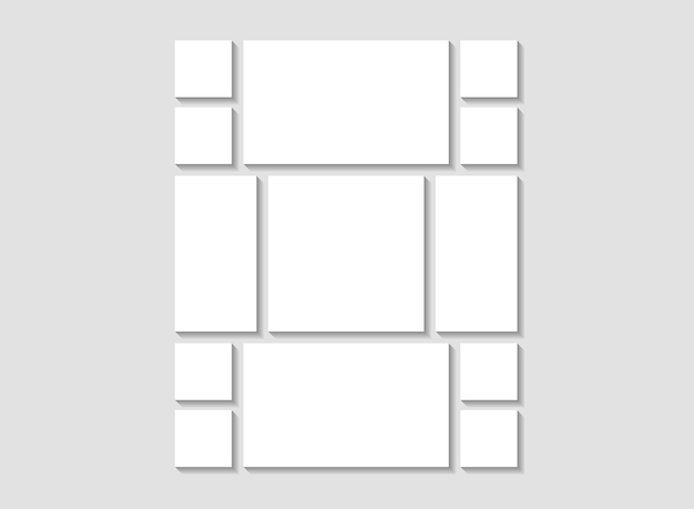 Un conjunto de marcos cuadrados blancos plantilla de collage de fotos marcos de imágenes de memoria fondo de tablero de humor