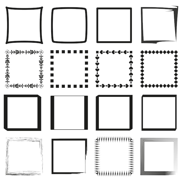 Conjunto de marcos cuadrados Diseño de bordes decorativos Formas de contorno negro Bordes vectoriales ornamentales
