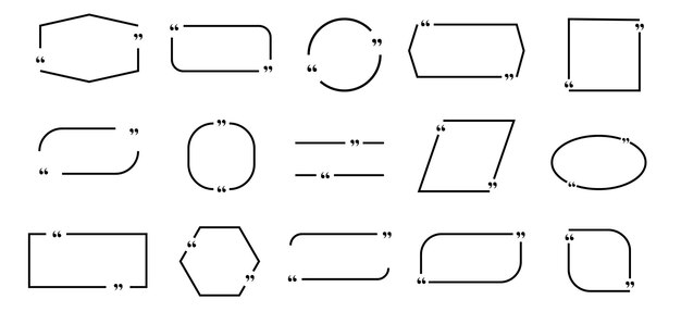 Conjunto de marcos de cuadro de cotización Cuadros de cotización de mensajes de texto Plantillas de marcos de cotización de línea negra de mensajes de texto para comentarios de definición y diseño de citas Ilustración vectorial