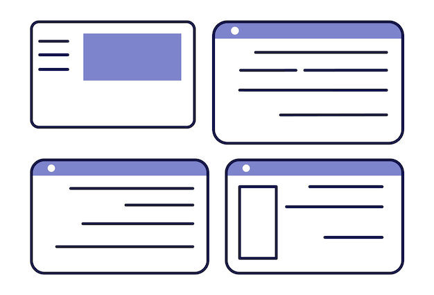 Conjunto de marcos de datos. Diferentes visiones de la información. Icono de tablero aislado sobre fondo blanco