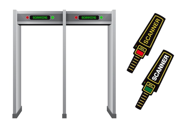 conjunto de marcos de detectores de metales realistas o seguridad de la puerta del detector de metales o punto de control de equipaje