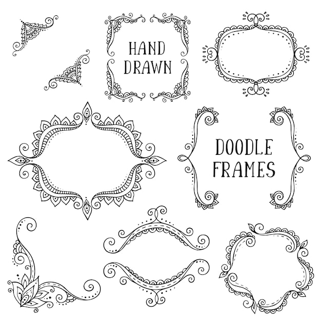 Conjunto de marcos de doodle dibujados a mano