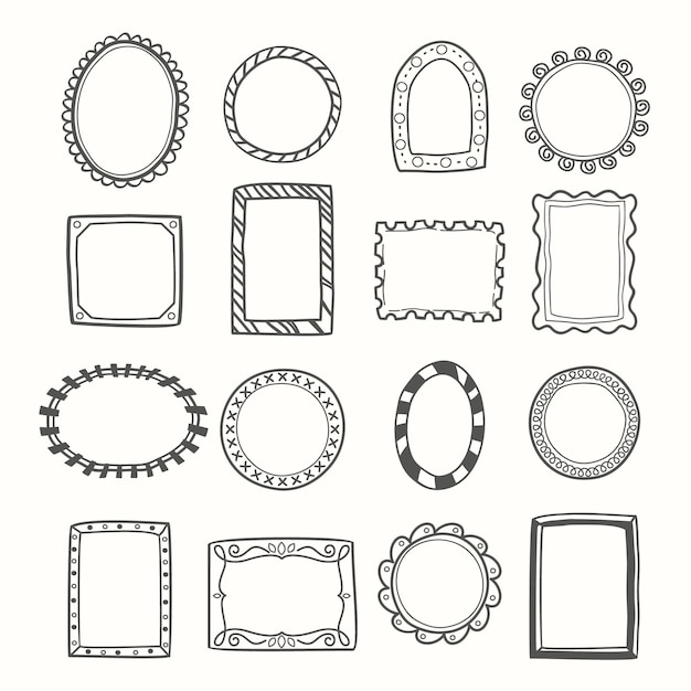 Conjunto de marcos de doodle dibujados a mano