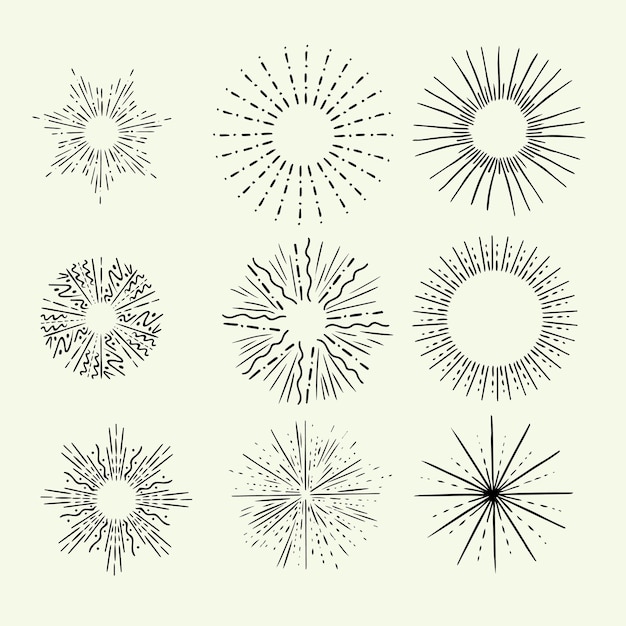 Conjunto de marcos de estallido de sol dibujados a mano Elementos de diseño vectorial