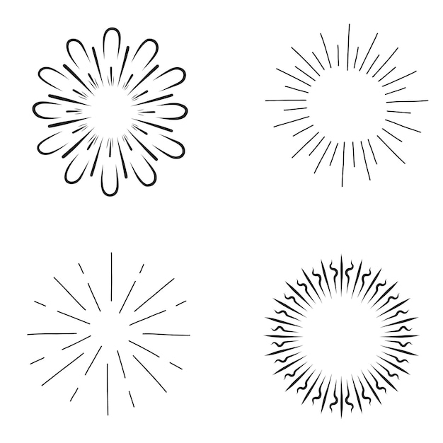 Conjunto de marcos de estallido de sol dibujados a mano Elementos de diseño vectorial
