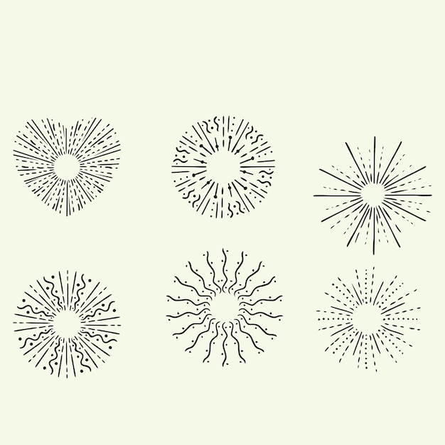 Conjunto de marcos de estallido de sol dibujados a mano Elementos de diseño vectorial