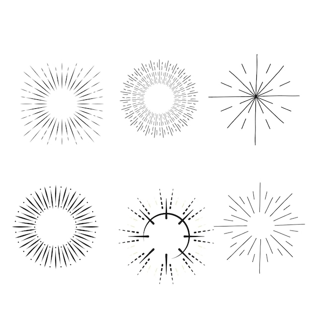 Conjunto de marcos de estallido de sol dibujados a mano Elementos de diseño vectorial