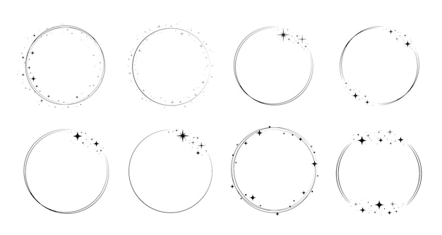 Vector conjunto de marcos de estrellas circulares marcos de círculos brillantes corona redonda de polvo de estrellas para la fiesta de cumpleaños