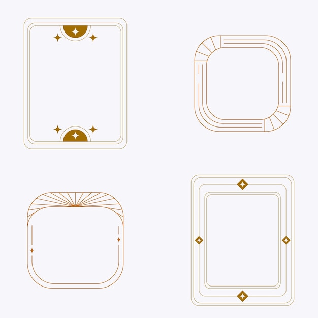 Conjunto de marcos de estrellas elemento de arco con vector de ornamento lineal conjunto decorativo mínimo de borde retro