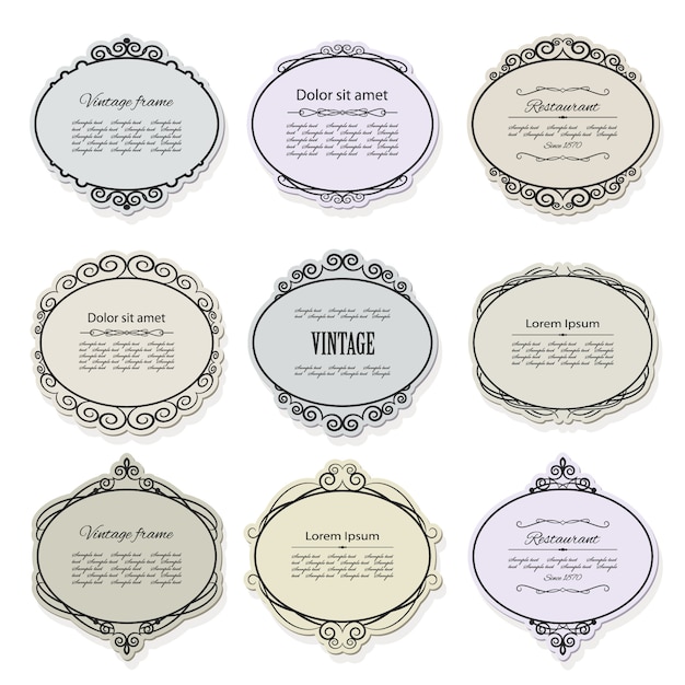Conjunto de marcos y etiquetas vintage. Elementos de diseño caligráfico.