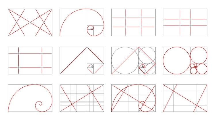Vector conjunto de marcos de fibonacci de proporciones de proporción áurea