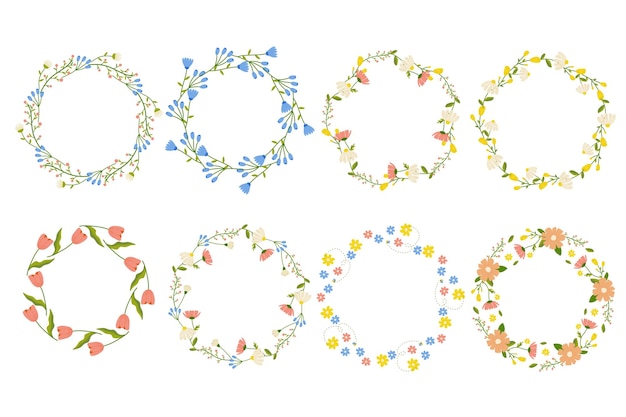 Conjunto de marcos florales en vector de fondo aislado blanco para el diseño de postales