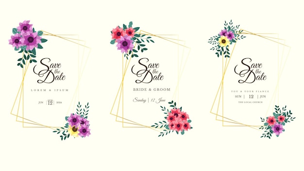 Conjunto de marcos de flores de elementos florales vectoriales tarjetas de felicitación detalladas