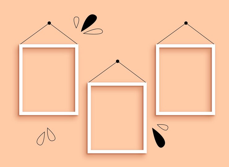 Vector conjunto de marcos fotográficos colgantes en la pared plantilla de ilustración
