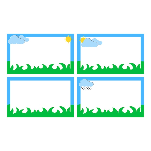 Conjunto de marcos para fotos con nubes y sol Ilustración vectorial 4 Colección de nombre de etiqueta