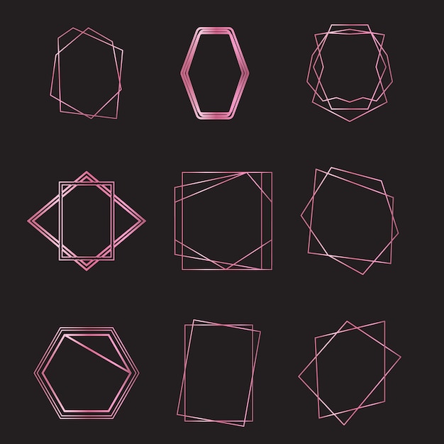 Conjunto de marcos geométricos dorados para invitaciones de boda decoración vectorial
