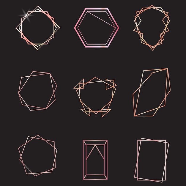 Conjunto de marcos geométricos dorados para invitaciones de boda decoración vectorial