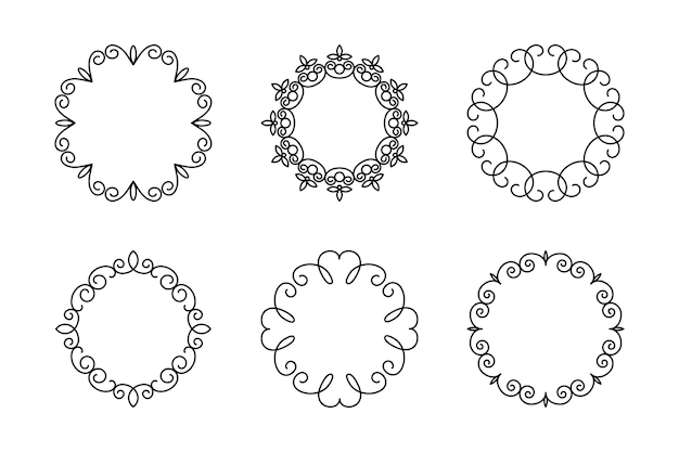 Conjunto de marcos lineales decorativos vectoriales Elementos de diseño de marcos vintage Bordes decorativos de filigrana Decoraciones de página Divisores aislados en blanco