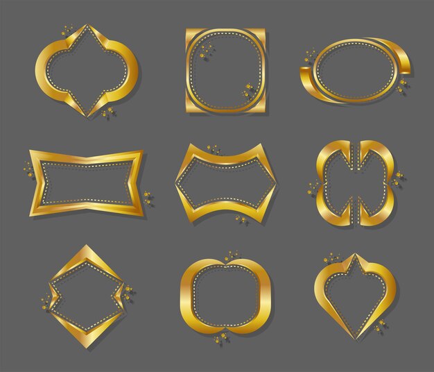 Conjunto de marcos de lujo dorados bordes de oro vacíos plantilla ilustración vectorial aislada