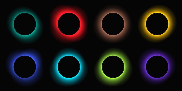 Conjunto de marcos de luz iluminados por círculos con gradiente de color