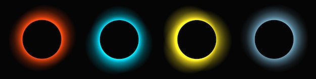 Conjunto de marcos de luz iluminados por círculos con gradiente de color