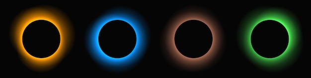 Conjunto de marcos de luz iluminados por círculos con gradiente de color