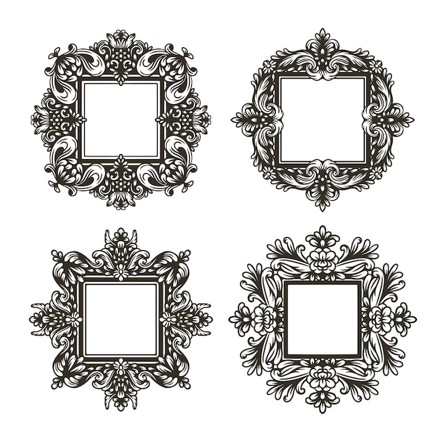 Conjunto de marcos negros decorados con flores