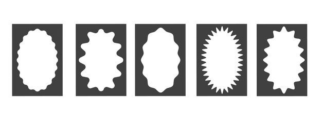 Conjunto de marcos negros rectangulares con bordes interiores ovalados ondulados Marcos retro con bordes borrosos en zigzag Elementos de diseño decorativo para tarjetas fotos invitaciones Ilustración vectorial