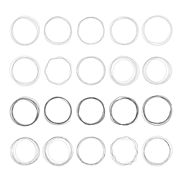 Conjunto de marcos ovales dibujados a mano, puntas de fieltro o texturas, pinceles, elementos vectoriales de formas geométricas aislados