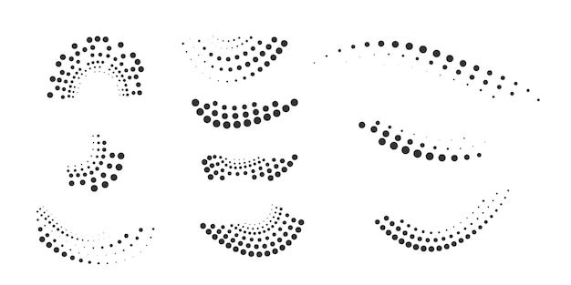 Conjunto de marcos de puntos redondos de medio tono. Elemento de diseño para marco, logotipo, páginas web, impresiones, carteles.