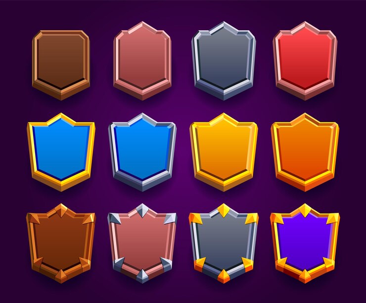 Vector conjunto de marcos realistas de insignias de rango ilustración realista del emblema del escudo decorado con estrellas