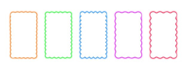 Conjunto de marcos rectangulares coloridos con bordes ondulados Formas rectangulares onduladas con efecto de aura borrosa