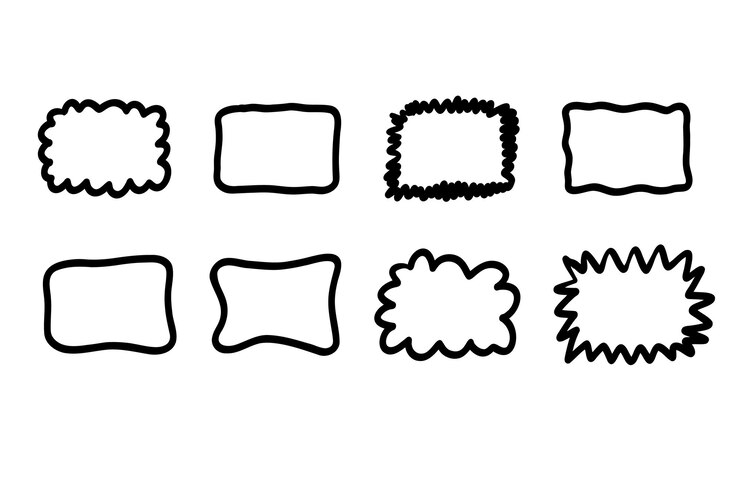 Vector conjunto de marcos rectangulares dibujados a mano doodle curva ondulada marcos texturizados deformados esbozo de borde stock