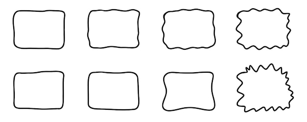 Conjunto de marcos rectangulares Doodle curva ondulada marcos texturizados deformados Dibujo de borde Ilustración vectorial