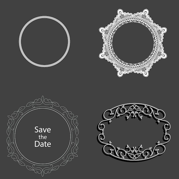Conjunto de marcos redondos de oro con borde circular con adornos decorativos