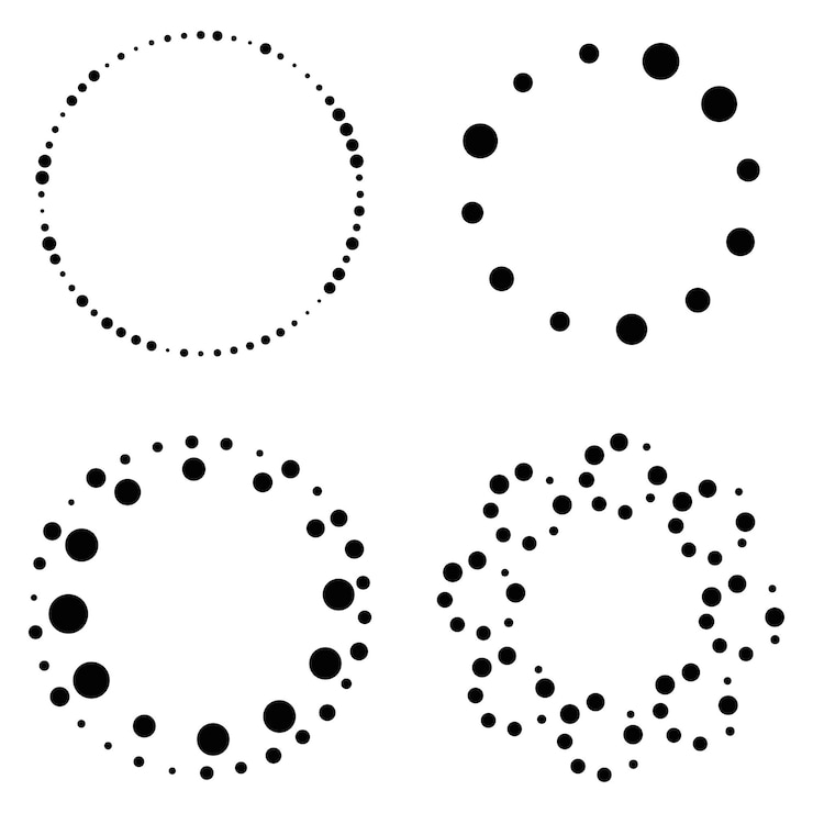 Vector conjunto de marcos redondos punteados negros de semitono abstractos aislados