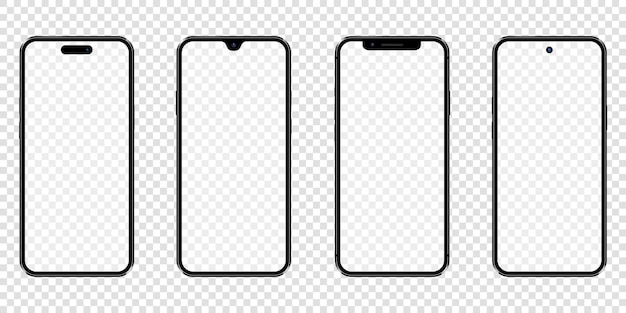 Conjunto de marcos de teléfonos móviles con pantalla transparente aislada