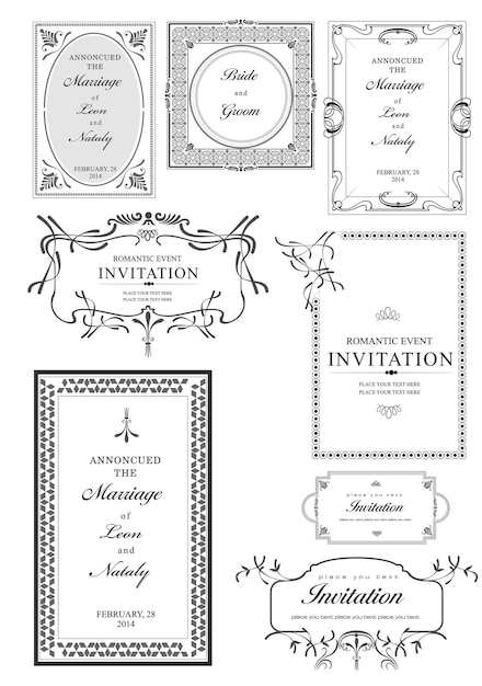 Conjunto de marcos vectoriales ornamentados y adornos con texto de muestra Perfecto como invitación o anuncio Todas las piezas están separadas Fácil de cambiar colores y editar