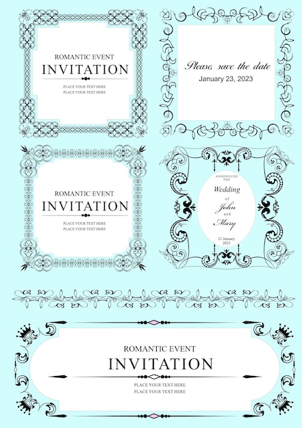 Vector conjunto de marcos vectoriales ornamentados y adornos con texto de muestra perfecto como invitación o anuncio todas las piezas están separadas fácil de cambiar colores y editar