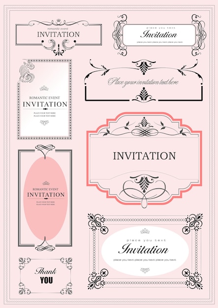 Conjunto de marcos vectoriales ornamentados y adornos con texto de muestra Perfecto como invitación o anuncio Todas las piezas están separadas Fácil de cambiar colores y editar