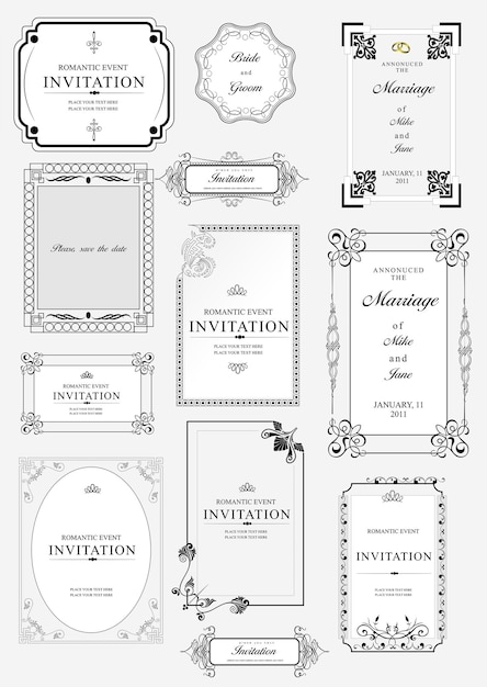 Vector conjunto de marcos vectoriales ornamentados y adornos con texto de muestra perfecto como invitación o anuncio todas las piezas están separadas