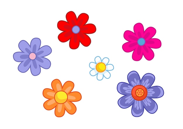 Conjunto de margaritas de flores multicolores de dibujos animados colección de decoración floral para decorar tarjetas textiles