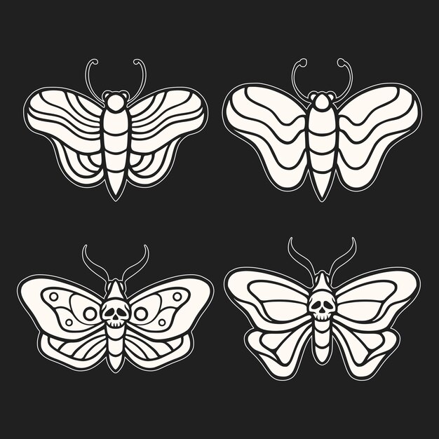 conjunto, de, mariposa, vieja escuela, tatuaje, vendimia, diseño, ilustración