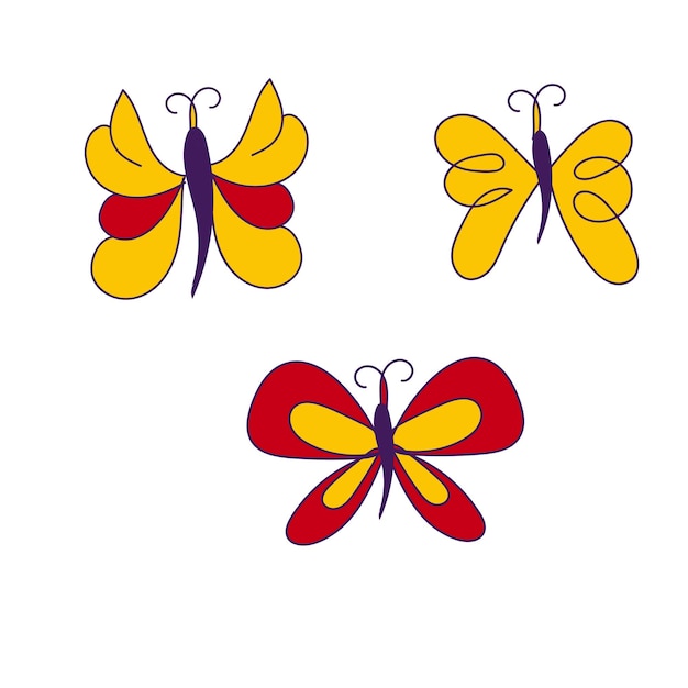 Vector conjunto de mariposas de colores vectoriales. vector.