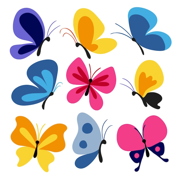 Conjunto de mariposas dibujadas a mano